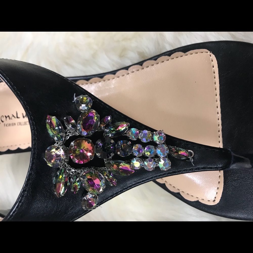 Lena Luisa Black Sandal Ankle Strap 10 Rhinestones
